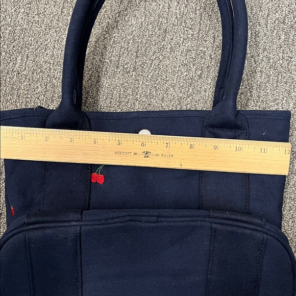 J. Crew Navy Blue Cherry Embroidered Tote Bag!  Very good condition. - Picture 4 of 11